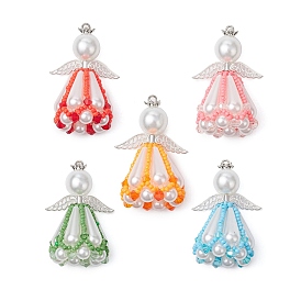 Beaded Angel Charms, Acrylic & Alloy & Glass Seed Beads Pendants