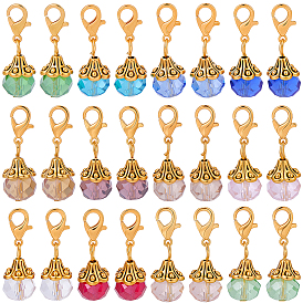 24 шт. 12 стили круглые стеклянные подвесные украшения, Сплав с застежками когтя омара