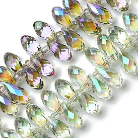 Прозрачные стеклянные бусины гальваническим пряди, с половиным покрытием цвета радуги, граненые, слеза