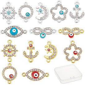  Alloy Rhinestone Links Connectors, Cadmium Free & Lead Free, Evil Eye