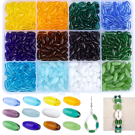 600 Stück 12 Stile transparente und undurchsichtige Farben Glasperlen, ellipsenförmige