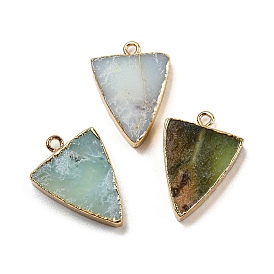 Natural Chrysoprase Pendants, Rack Plating Golden Plated Brass Triangle Charms