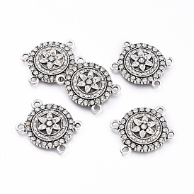 Alloy Multi-Strand Links, with Crystal Rhinestone, Flat Round with Flower