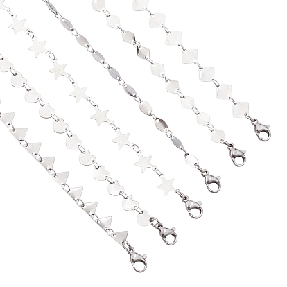  304 Stainless Steel Link Chain Necklaces, with Lobster Claw Clasp, Mixed Shapes