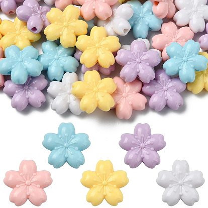 40Pcs 5 Colors Opaque Acrylic Beads, Sakura Flower