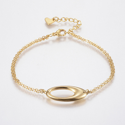 304 Stainless Steel Cable Chain Bracelets, with Lobster Claw Clasps and Oval Links