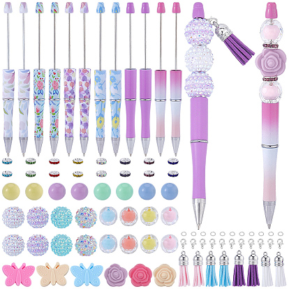 DIY-Perlenstift-Bastelsets, enthalten 12 Stück 6 verschiedene Arten von Kunststoff-Perlenstiften, 12Stk. 6 Stile, lebensmittelechte, umweltfreundliche Silikon-Fokalperlen, 24 Stück 2 Stile Acrylperlen