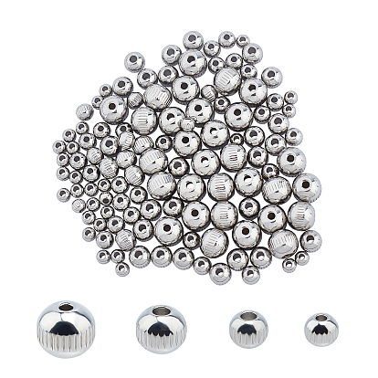 304 Stainless Steel Beads, Round with Vertical Stripes