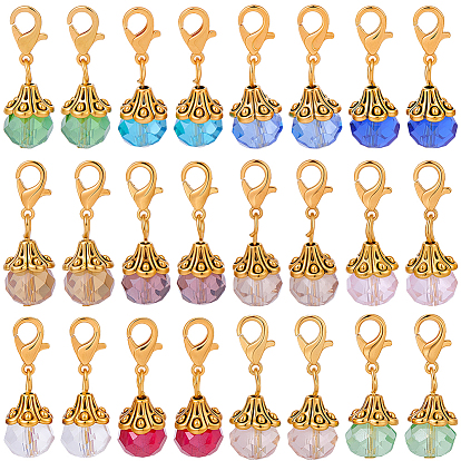 24 шт. 12 стили круглые стеклянные подвесные украшения, Сплав с застежками когтя омара