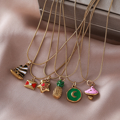 Vintage 304 Stainless Steel Enamel Pendant Necklaces, Golden