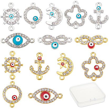  Alloy Rhinestone Links Connectors, Cadmium Free & Lead Free, Evil Eye