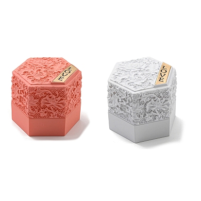 Embossed Hexagon Plastic Rings Storage Boxes, Wedding Rings Case with Sponge