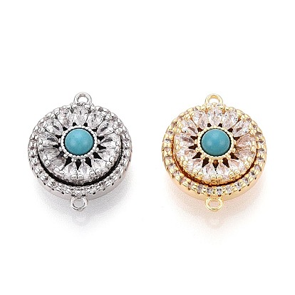 Латунные застежки с прозрачными фианитами и магнитными застежками, плоско-круглые, с петлями и синтетическим бирюзовым цветом