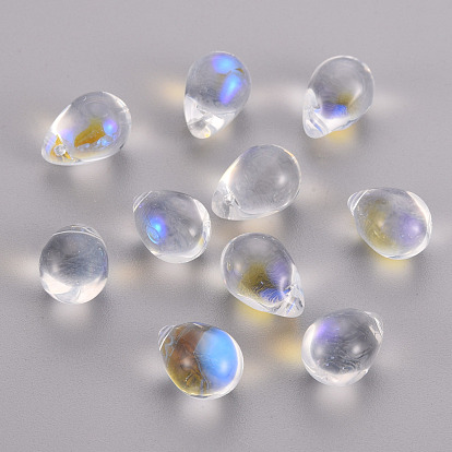 Transparent Spray Painted Glass Beads, AB Color Plated, Teardrop