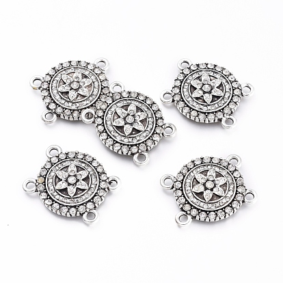 Alloy Multi-Strand Links, with Crystal Rhinestone, Flat Round with Flower