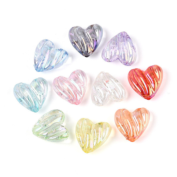 Уф-покрытие прозрачные акриловые бусины, радужный, сердце