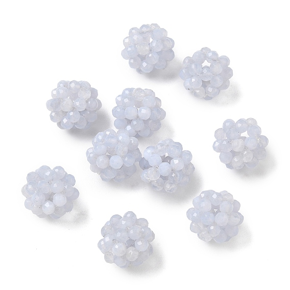 Natural Blue Lace Agate Woven Beads, Cluster Beads, Faceted, Round