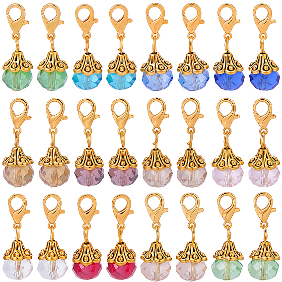 24 шт. 12 стили круглые стеклянные подвесные украшения, Сплав с застежками когтя омара