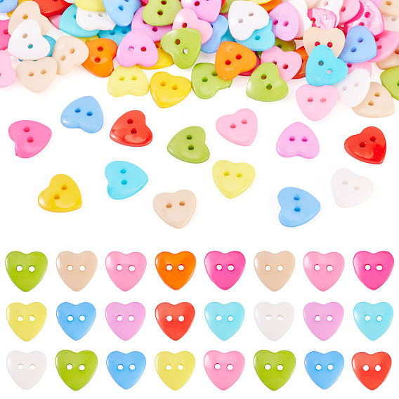 150шт. акриловые сердечки-пуговицы, пластиковые швейные пуговицы для дизайна костюма, 2-луночное