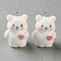Flocking Opaque Resin Pendants, Bear with Heart Charm, with Platinum Iron Loop