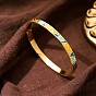 304 Stainless Steel Enamel Hinged Cuff Bangles for Women, Real 18K Gold Plated
