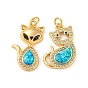Brass Micro Pave Cubic Zirconia with Synthetic Opal Pendants, with Jump Ring, Cat & Fox