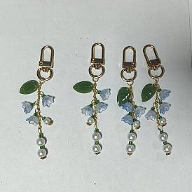 Decoración colgante de vidrio, acrílico y lampwork con forma de lirio de los valles, con broches de aleación giratorias