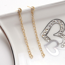 18K Gold Plated Copper Chain Earrings for Women, Rose Gold Long Dangle Ear Threader Jewelry