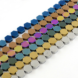 Electroplate Non-magnetic Synthetic Hematite Bead Strands, Hexagon, 9x8x3mm, Hole: 1mm, about 46pcs/strand, 15.5 inch