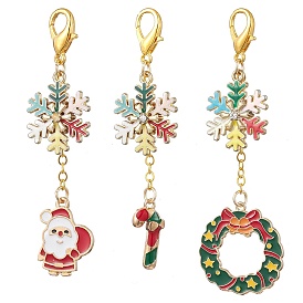 Christmas Theme Alloy Enamel Keychian, Santa & Candy Canes & Christmas Wreaths, for Woman Bag Car Key Accessories