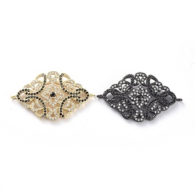 Brass Micro Pave Cubic Zirconia Links Connectors, Flower