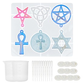 SUNNYCLUE DIY Star of David & Ankh Cross Silicone Resin Casting Molds, For UV Resin, Epoxy Resin Keychain Making, with Disposable Latex Finger Cots, Plastic Transfer Pipettes