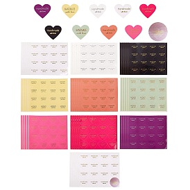 10 Colors Valentine's Day Sealing Stickers, Label Paster Picture Stickers, for Gift Packaging, Heart with Word Handmade with Love