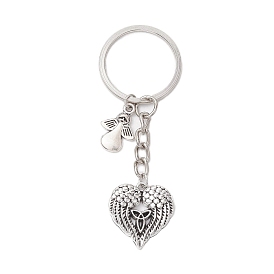 Alloy Pendant Keychain, with Iron Split Key Rings, Angel & Heart Wing