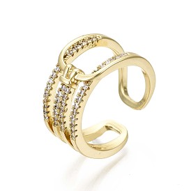 Brass Micro Pave Clear Cubic Zirconia Cuff Rings, Open Rings, Nickel Free