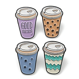 Hot Drink Cup with Word/Coffee Bean/Star Enamel Pins, Black Alloy Badge for Women Men