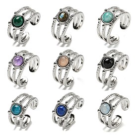 Natural Gemstone Adjustable Rings, with Platinum Brass Findings, Long-Lasting Plated, Jewely for Women
