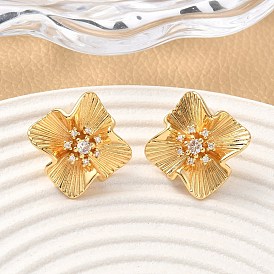 Серьги-гвоздики в форме цветка с микропаве из прозрачных кубических цирконий из латуни, без никеля 