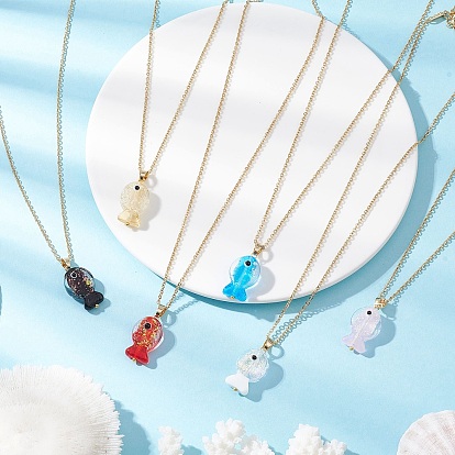 Женские ожерелья с подвеской в виде рыбки из фольги ручной работы, золотые