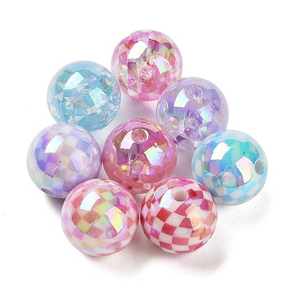 УФ-покрытие радужными переливающимися акриловыми бусинами, круглый с рисунком тартана