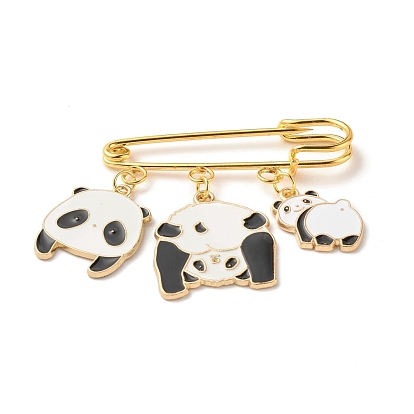 Panda Charm Enamel Brooch Pin, Alloy Safety Pin for Scarves Sweater, Golden