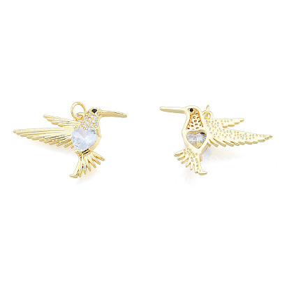 Pendentifs en laiton zircon cubique transparent, avec des anneaux de saut, sans nickel, oiseau