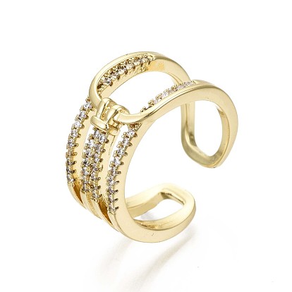 Brass Micro Pave Clear Cubic Zirconia Cuff Rings, Open Rings, Nickel Free