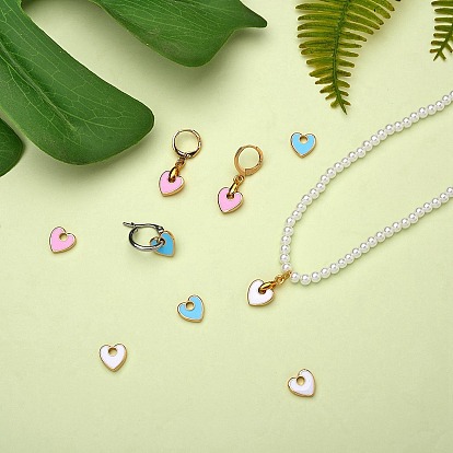 9Pcs 3 Colors Rack Plating Eco-friendly Brass Enamel Charms, Long-Lasting Plated, Real 18K Gold Plated, Heart