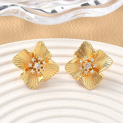 Серьги-гвоздики в форме цветка с микропаве из прозрачных кубических цирконий из латуни, без никеля 