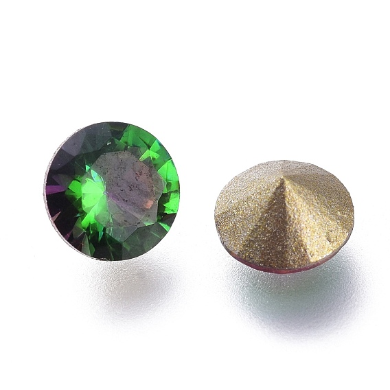 Cubic Zirconia Pointed Back Cabochons, Back Plated, Faceted Diamond