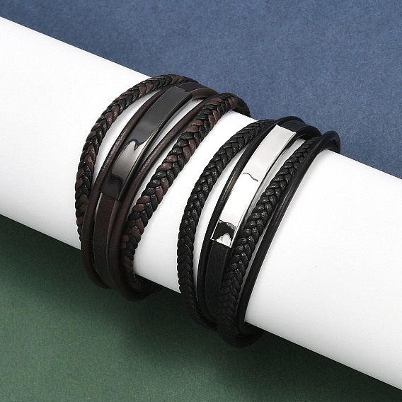 Ионное покрытие(ip) плетеный кожаный шнур многорядные браслеты для мужчин, с 316 хирургической нержавеющей стальной полированной пряжкой и 304 нержавеющей стальной фурнитурой