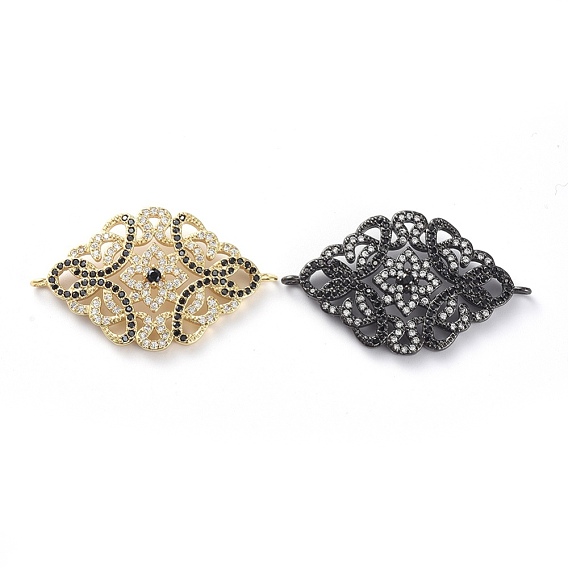 Brass Micro Pave Cubic Zirconia Links Connectors, Flower