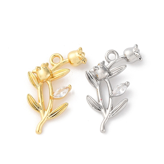 Подвески из латуни с прозрачным фианитом, без кадмия, без никеля и без свинца, цветок