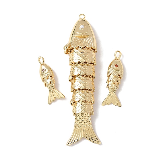 Латунные микро проложить кубического циркония подвески, рыбы прелести, без кадмия и без свинца, стойки покрытие, долговечный, с целью перехода в кольце, реальный 18 k позолоченный